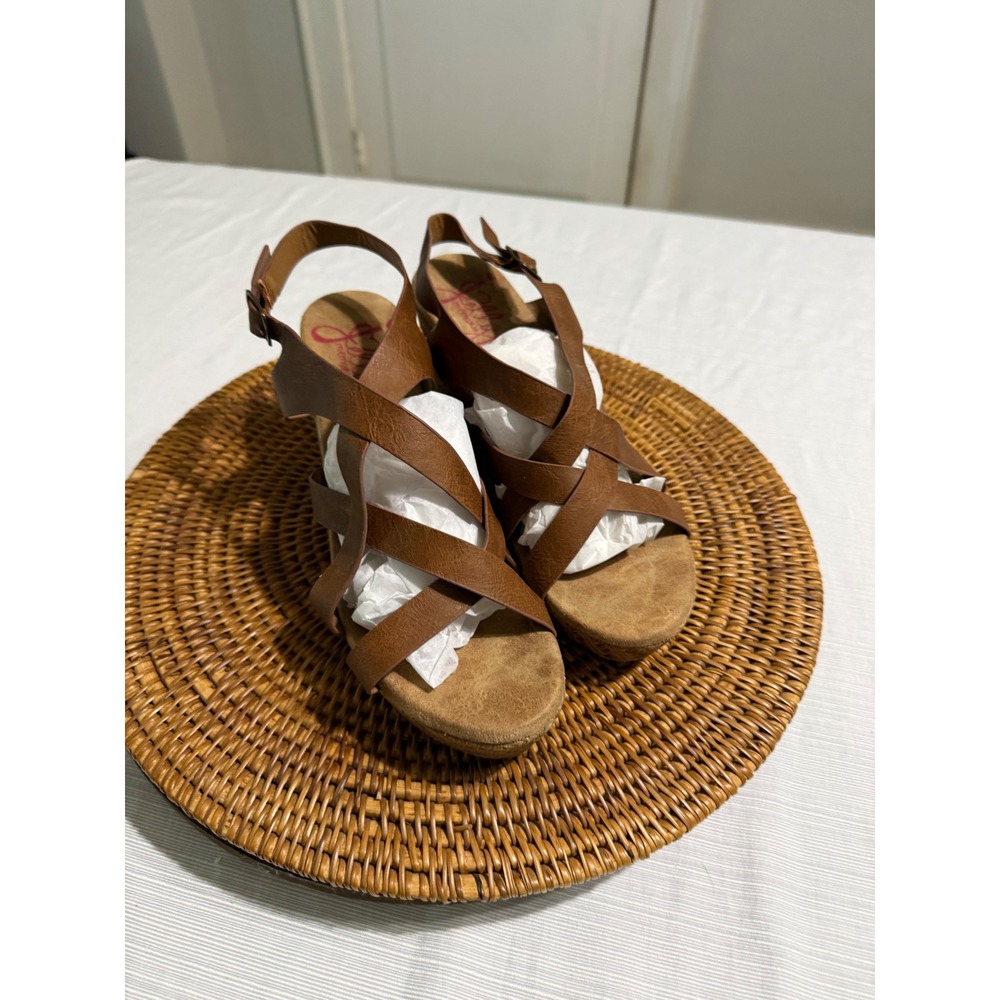 Jellypop Womens Brown Strappy Wedge Sandals Memory Foam Espadrille Heel